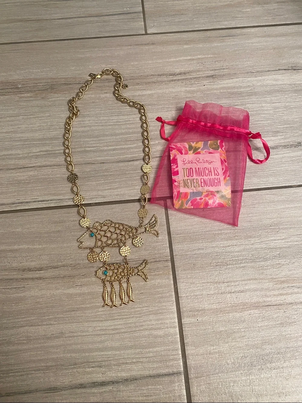 Lilly Pulitzer iconic gold statement fish necklace